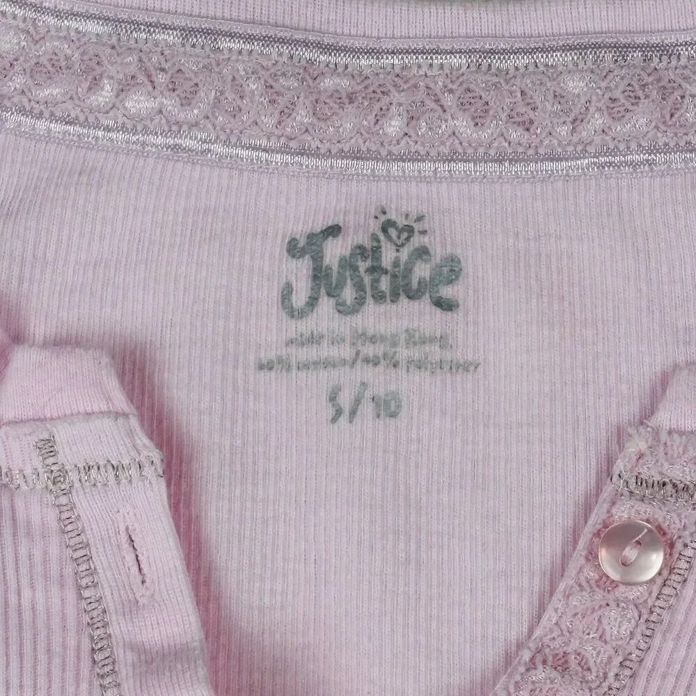 VTG Justice Ribbed Henley Girls 10 Pink Long Sleeve Barbie Bella Swan Y2K 90s